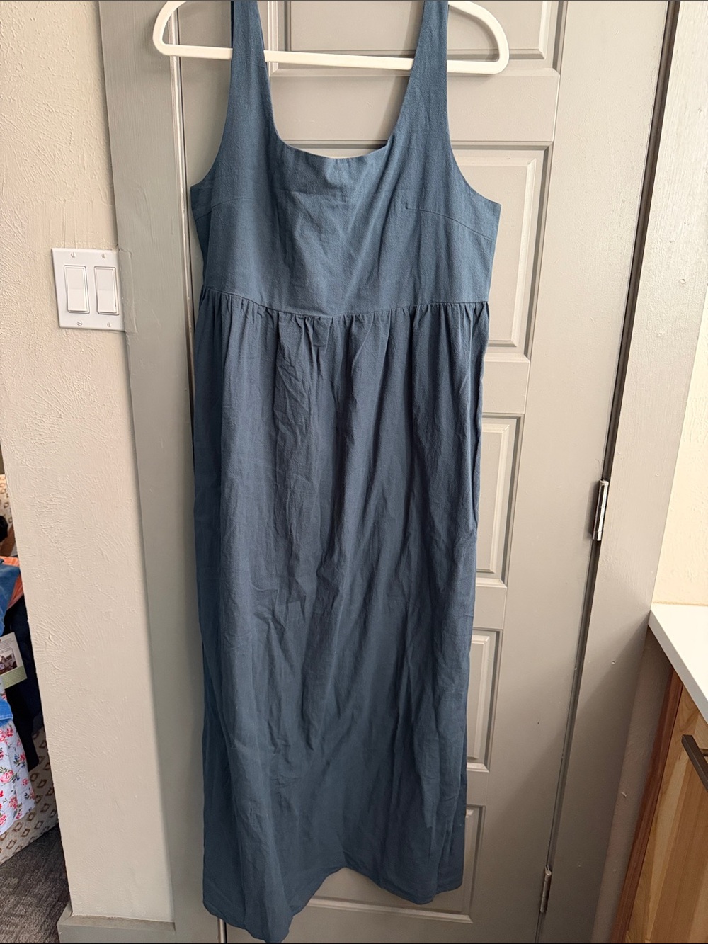 Sleeveless Blue Maxi Dress - linen like material-Casual Summer Dress